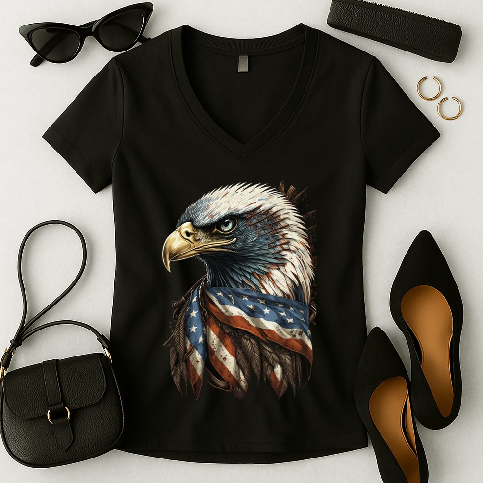 Patriotic Bald Eagle 4th Of JulyMen USA American Flag Women's V-Neck T-Shirt