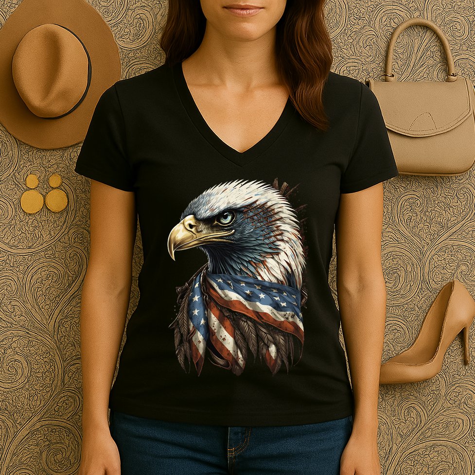 Patriotic Bald Eagle 4th Of JulyMen USA American Flag Women's V-Neck T-Shirt