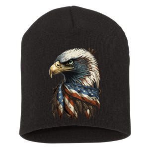 Patriotic Bald Eagle 4th Of JulyMen USA American Flag Short Acrylic Beanie