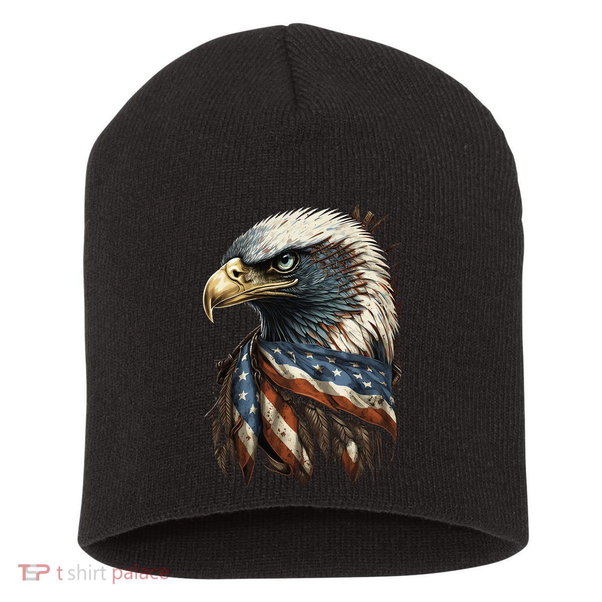 Patriotic Bald Eagle 4th Of JulyMen USA American Flag Short Acrylic Beanie