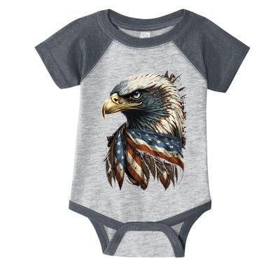 Patriotic Bald Eagle 4th Of JulyMen USA American Flag Infant Baby Jersey Bodysuit