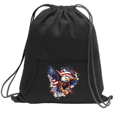 Patriotic Bald Eagle 4th Of July Men USA American Flag Sweatshirt Cinch Pack Bag