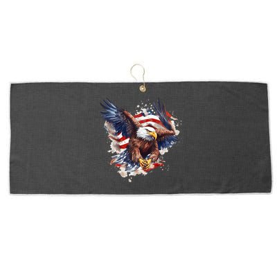 Patriotic Bald Eagle 4th Of July Men USA American Flag Large Microfiber Waffle Golf Towel