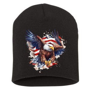 Patriotic Bald Eagle 4th Of July Men USA American Flag Short Acrylic Beanie