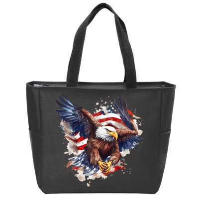 Patriotic Bald Eagle 4th Of July Men USA American Flag Zip Tote Bag