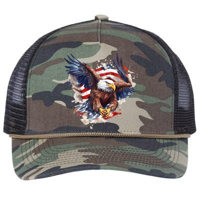 Patriotic Bald Eagle 4th Of July Men USA American Flag Retro Rope Trucker Hat Cap