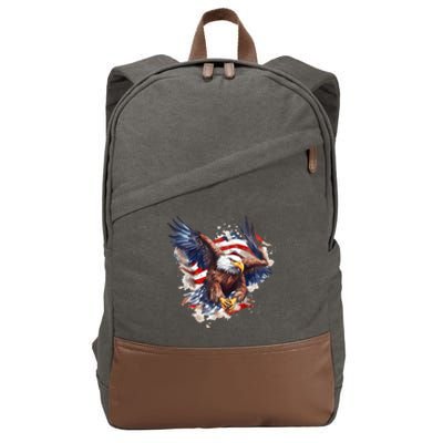 Patriotic Bald Eagle 4th Of July Men USA American Flag Cotton Canvas Backpack