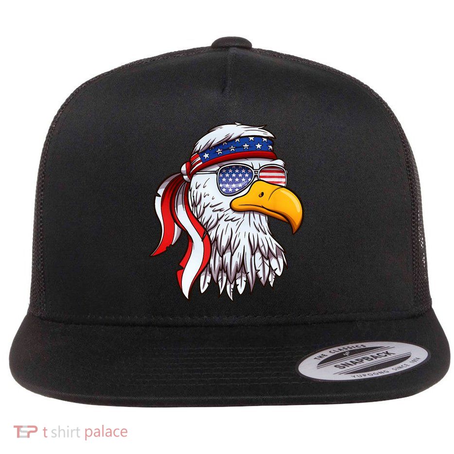 Patriotic Bald Eagle Mullet USA American Flag 4th Of July Flatbill Hat
