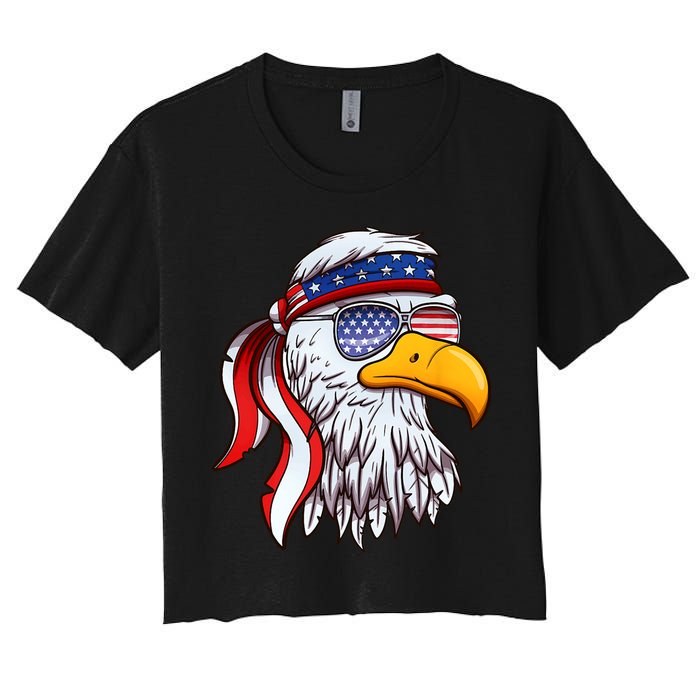 Patriotic Bald Eagle Mullet USA American Flag 4th Of July Women's Crop Top Tee