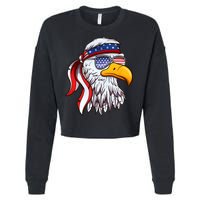 Patriotic Bald Eagle Mullet USA American Flag 4th Of July Cropped Pullover Crew