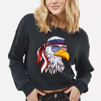 Patriotic Bald Eagle Mullet USA American Flag 4th Of July Cropped Pullover Crew