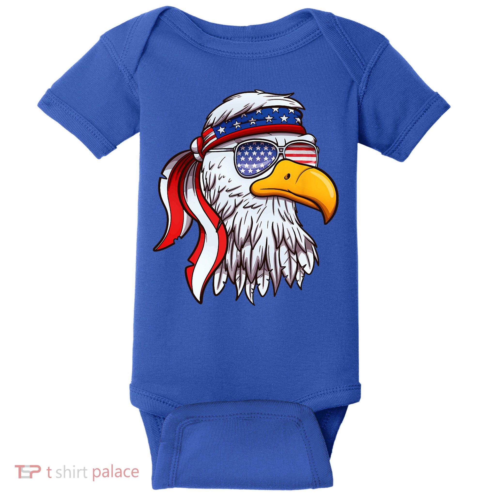Patriotic Bald Eagle Mullet USA American Flag 4th Of July Baby Bodysuit
