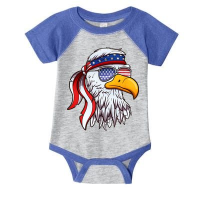 Patriotic Bald Eagle Mullet USA American Flag 4th Of July Infant Baby Jersey Bodysuit