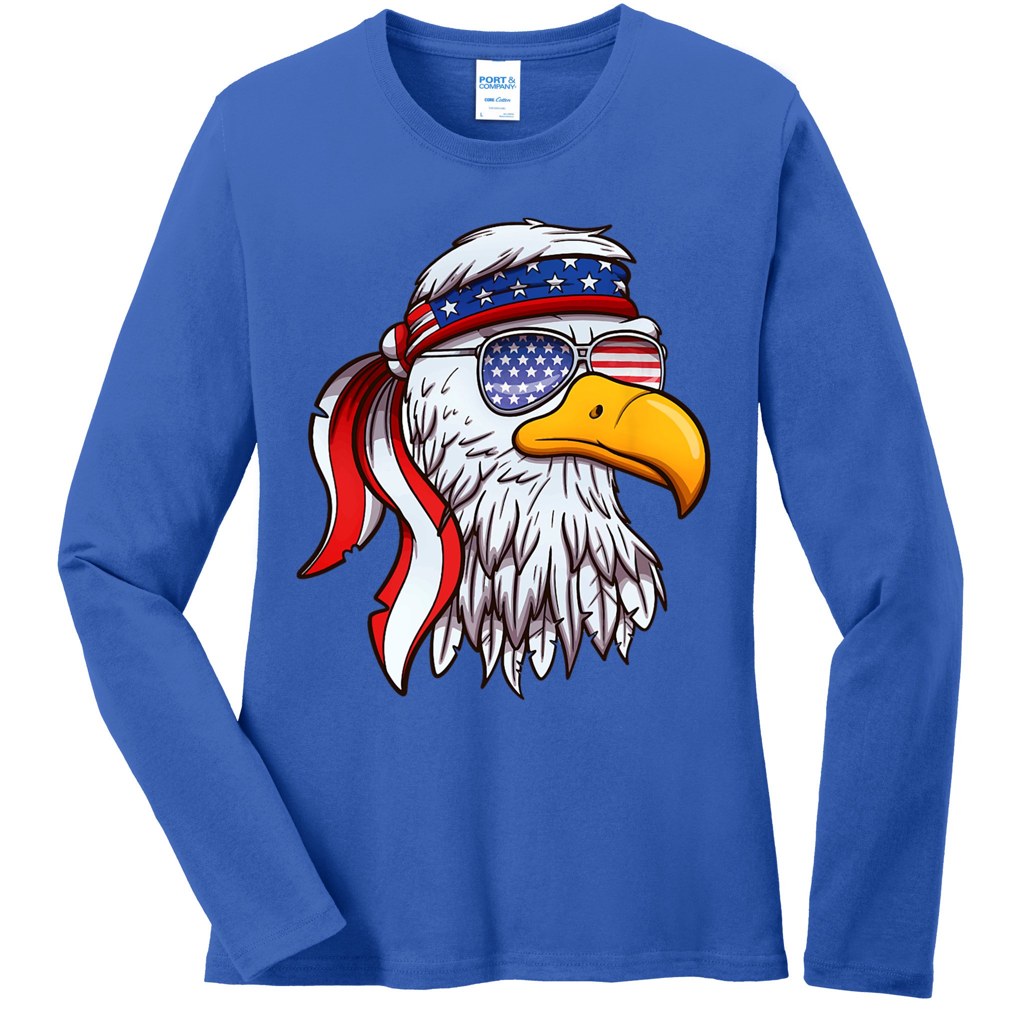 Patriotic Bald Eagle Mullet USA American Flag 4th Of July Ladies Long Sleeve Shirt