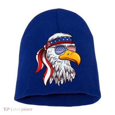 Patriotic Bald Eagle Mullet USA American Flag 4th Of July Short Acrylic Beanie