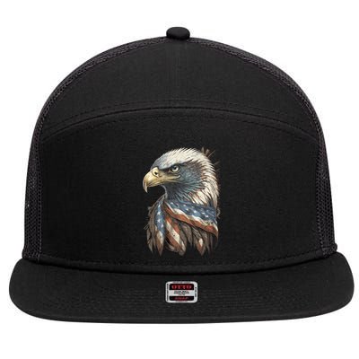 Patriotic Bald Eagle 4th Of July Usa American Flag 7 Panel Mesh Trucker Snapback Hat