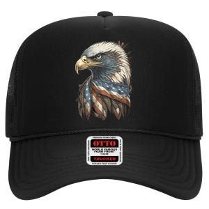 Patriotic Bald Eagle 4th Of July Usa American Flag High Crown Mesh Back Trucker Hat