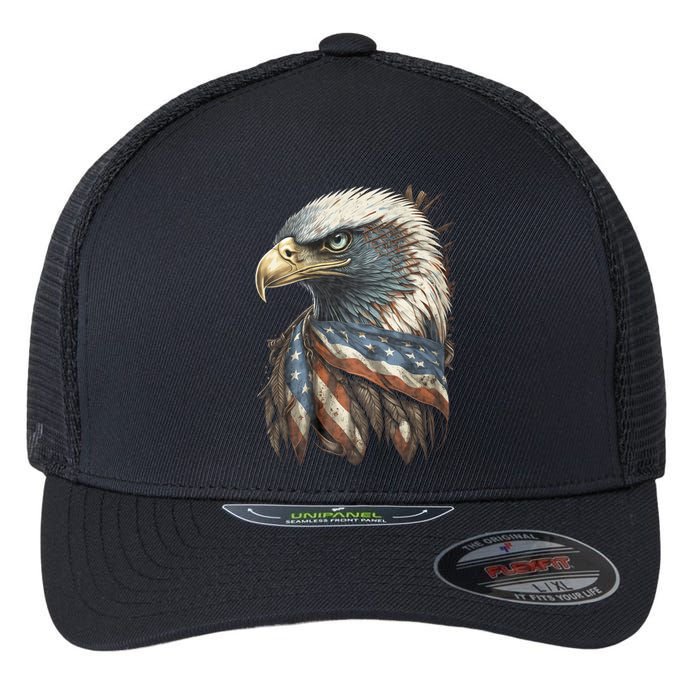 Patriotic Bald Eagle 4th Of July Usa American Flag Flexfit Unipanel Trucker Cap