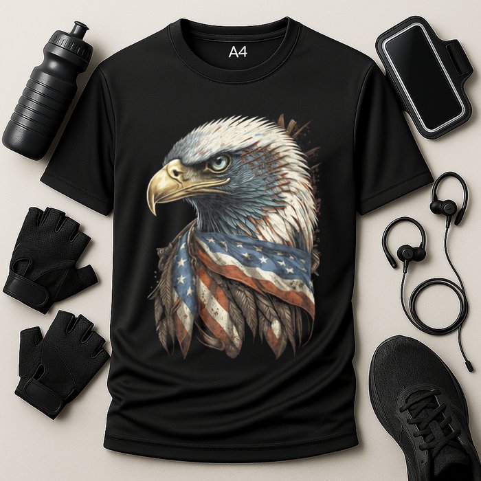Patriotic Bald Eagle 4th Of July Usa American Flag Cooling Performance Crew T-Shirt