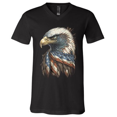 Patriotic Bald Eagle 4th Of July Usa American Flag V-Neck T-Shirt
