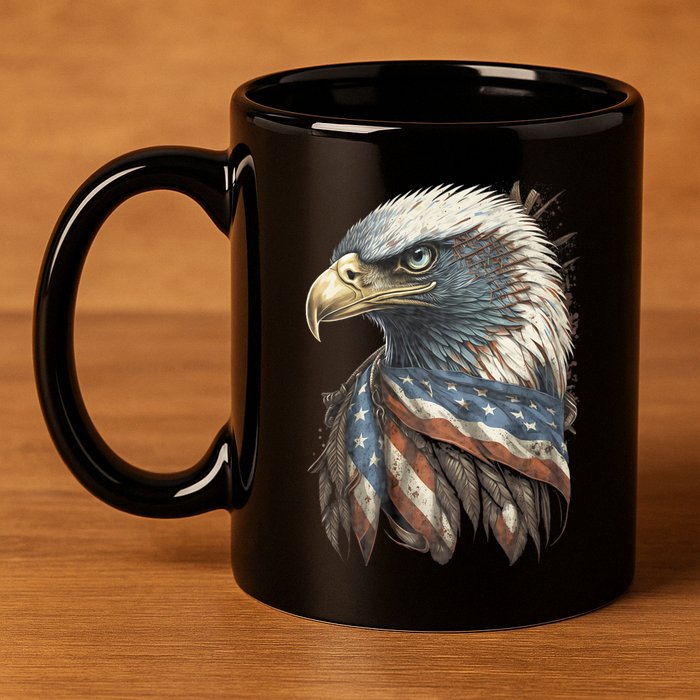 Patriotic Bald Eagle 4th Of July Usa American Flag 11oz C Handle Ceramic Mug
