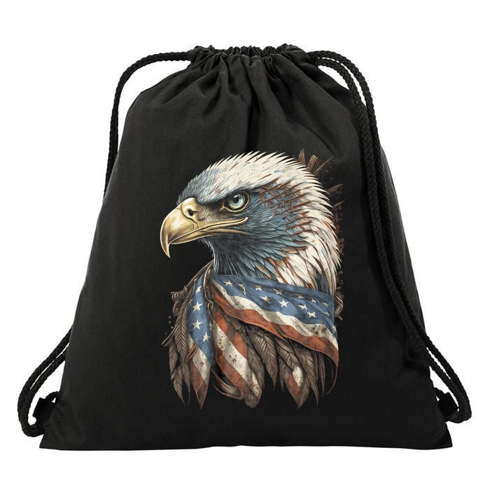 Patriotic Bald Eagle 4th Of July Usa American Flag Drawstring Bag