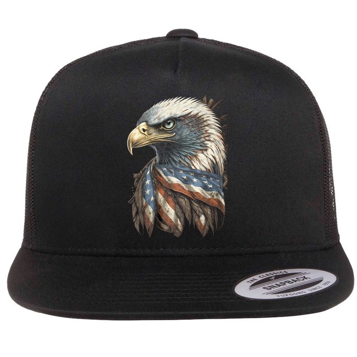 Patriotic Bald Eagle 4th Of July Usa American Flag Flat Bill Trucker Hat