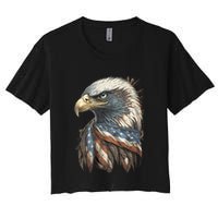 Patriotic Bald Eagle 4th Of July Usa American Flag Women's Crop Top Tee