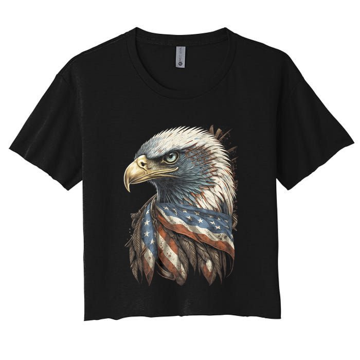 Patriotic Bald Eagle 4th Of July Usa American Flag Women's Crop Top Tee