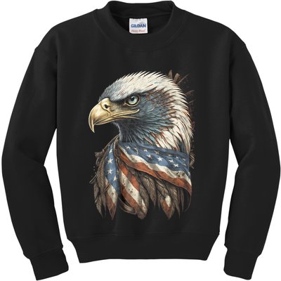 Patriotic Bald Eagle 4th Of July Usa American Flag Kids Sweatshirt