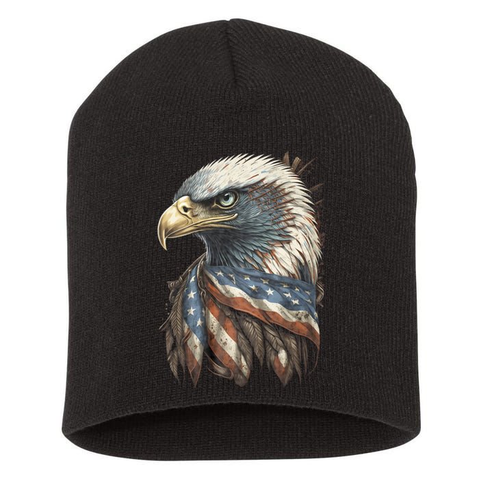 Patriotic Bald Eagle 4th Of July Usa American Flag Short Acrylic Beanie