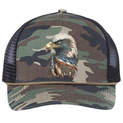 Patriotic Bald Eagle 4th Of July Usa American Flag Retro Rope Trucker Hat Cap