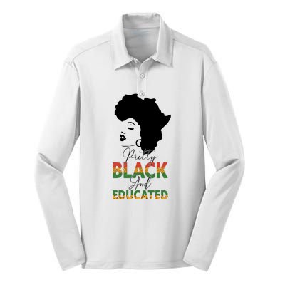 Pretty Black Educated Black History Women African Silk Touch Performance Long Sleeve Polo