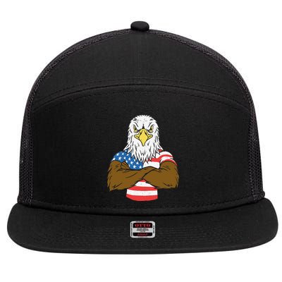 Patriotic Bald Eagle - USA American Flag 4th of July Fourth 7 Panel Mesh Trucker Snapback Hat