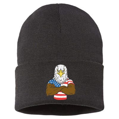 Patriotic Bald Eagle - USA American Flag 4th of July Fourth Sustainable Knit Beanie