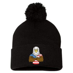 Patriotic Bald Eagle - USA American Flag 4th of July Fourth Pom Pom 12in Knit Beanie