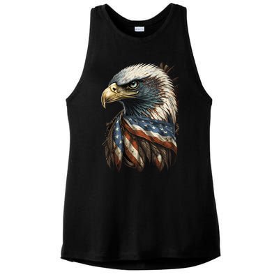 Patriotic Bald Eagle 4th Of July Men USA American Flag Ladies PosiCharge Tri-Blend Wicking Tank