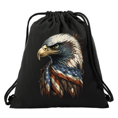 Patriotic Bald Eagle 4th Of July Men USA American Flag Drawstring Bag