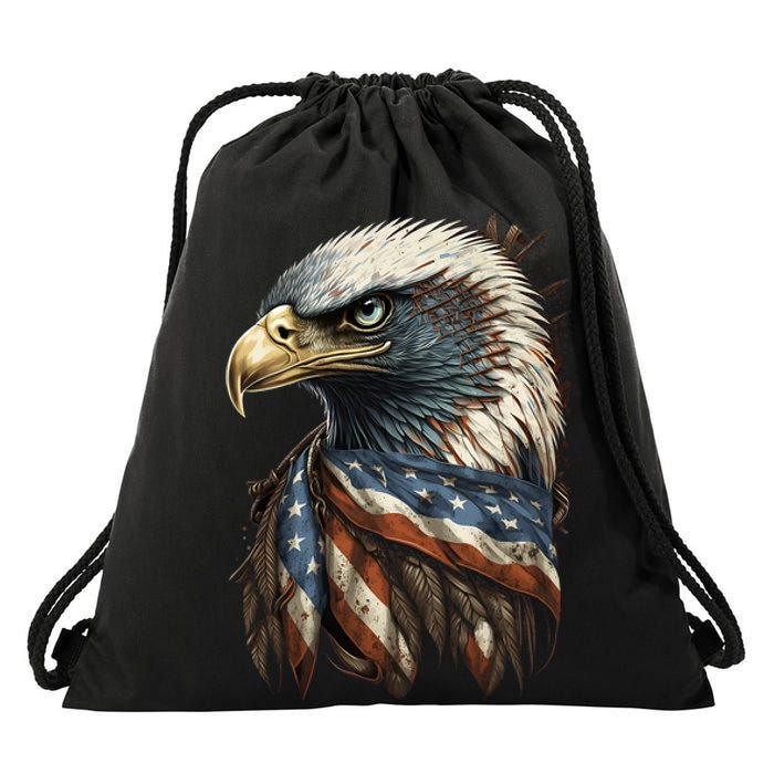 Patriotic Bald Eagle 4th Of July Men USA American Flag Drawstring Bag