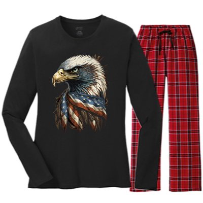 Patriotic Bald Eagle 4th Of July Men USA American Flag Women's Long Sleeve Flannel Pajama Set 