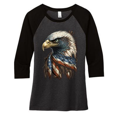 Patriotic Bald Eagle 4th Of July Men USA American Flag Women's Tri-Blend 3/4-Sleeve Raglan Shirt