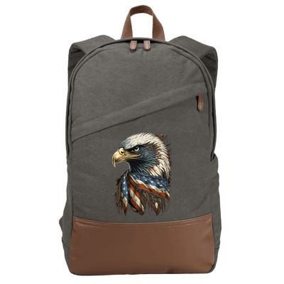 Patriotic Bald Eagle 4th Of July Men USA American Flag Cotton Canvas Backpack