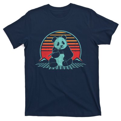 Panda Bear Eating Bamboo Retro Vintage 80 Style T-Shirt