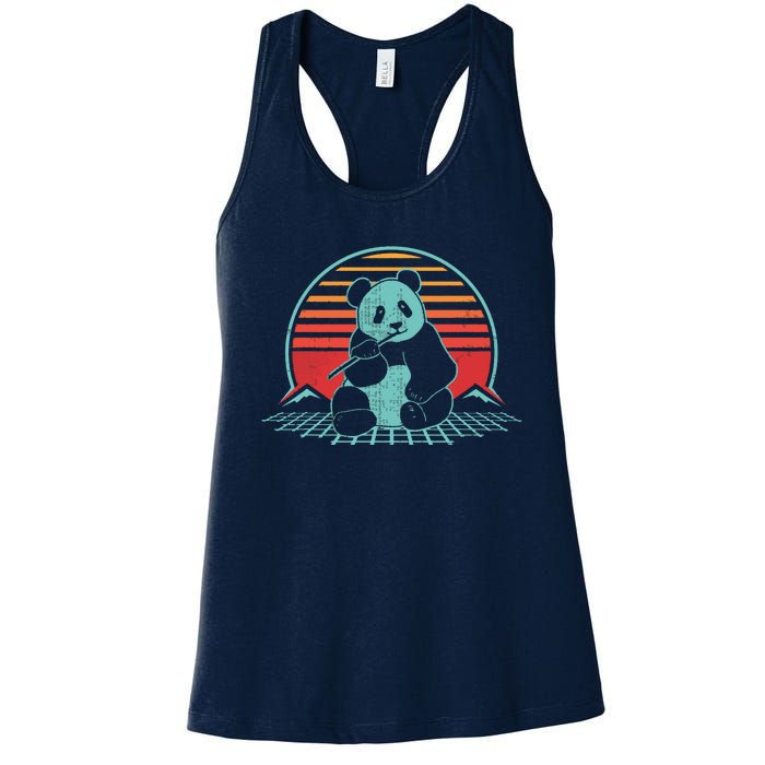 Panda Bear Eating Bamboo Retro Vintage 80 Style Women's Racerback Tank