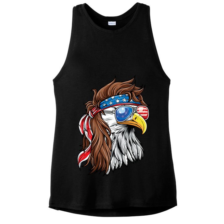 Patriotic Bald Eagle Mullet USA American Flag 4th Of July Ladies PosiCharge Tri-Blend Wicking Tank