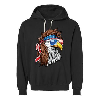 Patriotic Bald Eagle Mullet USA American Flag 4th Of July Garment-Dyed Fleece Hoodie