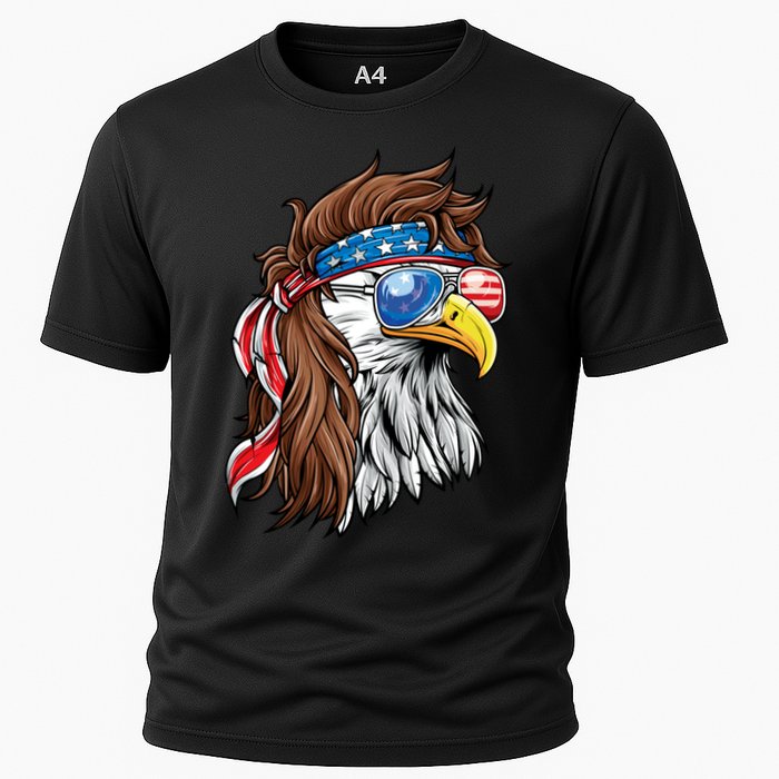 Patriotic Bald Eagle Mullet USA American Flag 4th Of July Cooling Performance Crew T-Shirt