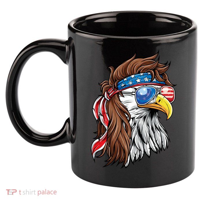 Patriotic Bald Eagle Mullet USA American Flag 4th Of July 11oz C Handle Ceramic Mug