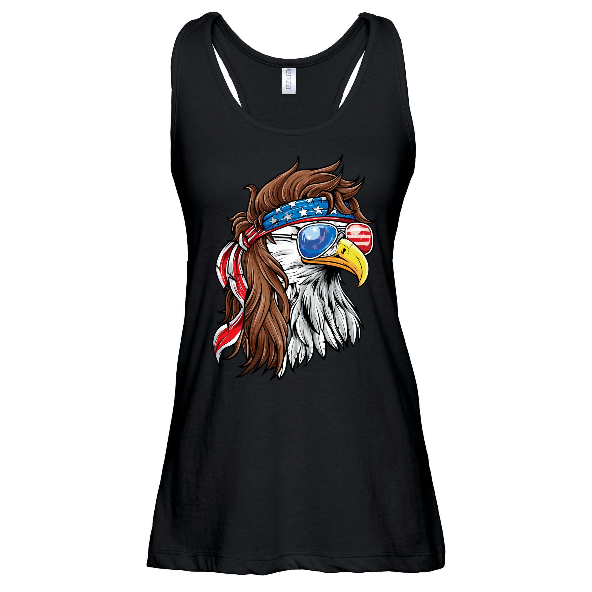 Patriotic Bald Eagle Mullet USA American Flag 4th Of July Ladies Essential Flowy Tank