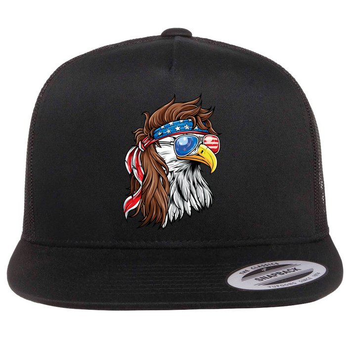 Patriotic Bald Eagle Mullet USA American Flag 4th Of July Flat Bill Trucker Hat